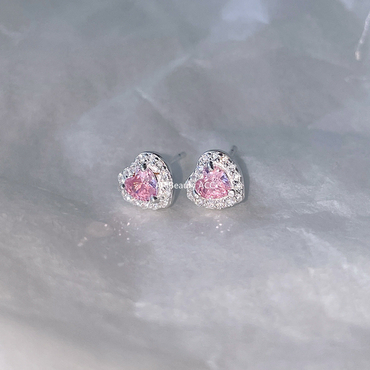 A관 - 999 실버 핑크 하트 큐빅 귀걸이 [EH-4177] 25.10-3