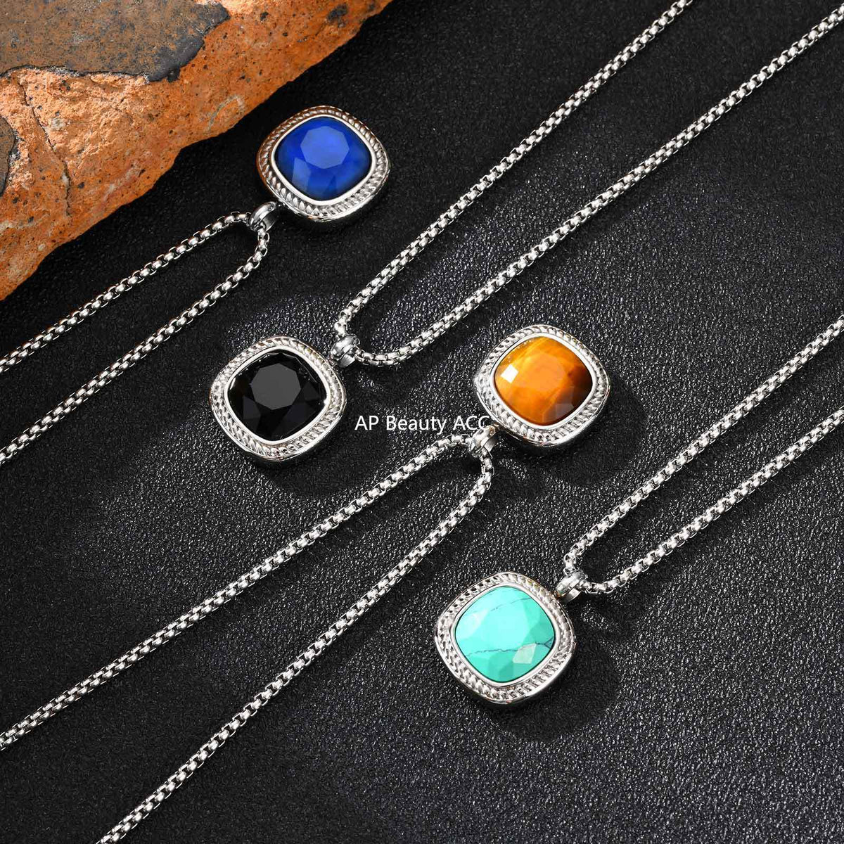 G관 - 스테인리스 스틸 사각 컷면 펜던트 목걸이 [NC-353] 25.11-1