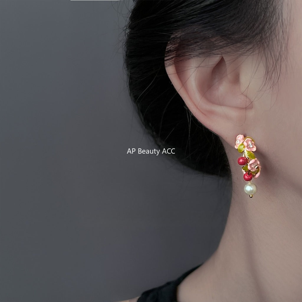 C관 - 925 은침 에나멜 페인팅 담수진주 14K 도금 귀걸이 [6897] 25.10-2