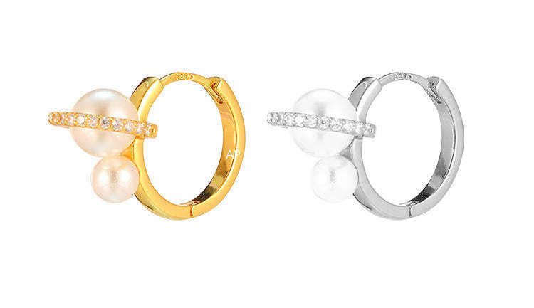 A관 - 925 은침 큐빅 진주 원형 링 귀걸이 [EH-4312] 25.12-3