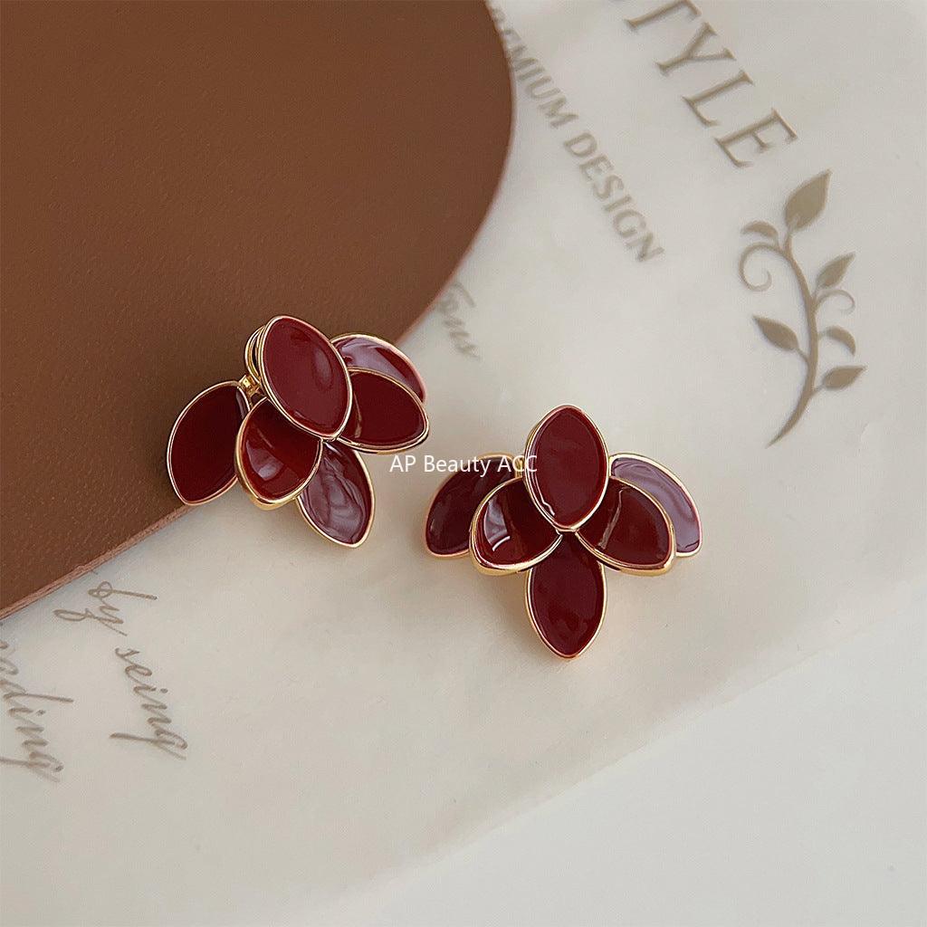 C관 - 입체 나뭇잎 디자인 14K 도금 오일 코팅 에나멜 귀걸이 [3645-3660] 24.03-4