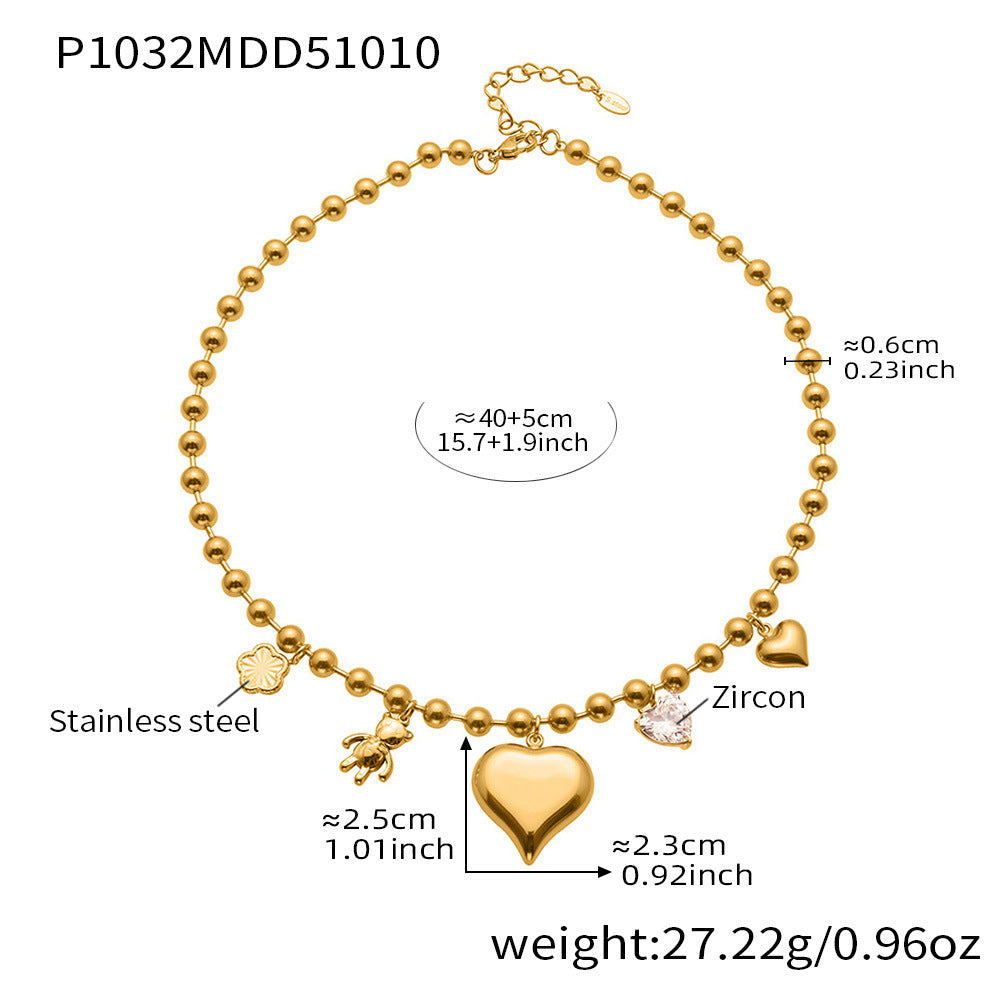 D관 - 스테인리스 스틸 18K 도금 큐빅 하트 곰 펜던트 목걸이 [P1032] 25.10-3