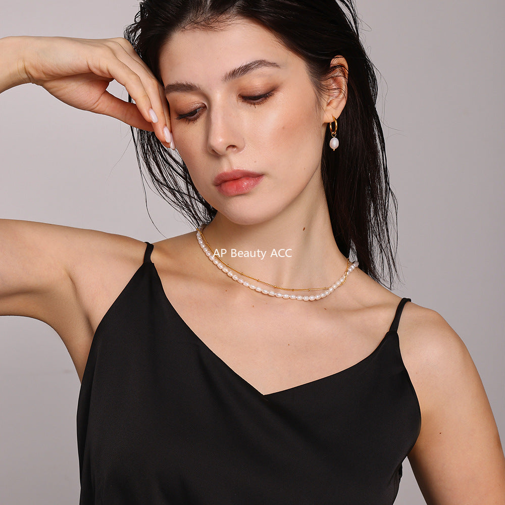 D관 - 더블 레이어 담수 진주 체인 스테인리스 스틸 18K 도금 목걸이 [P272] 25.04-1