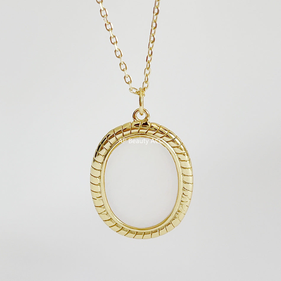 F관 - 925 실버 타원형 자개 펜던트 목걸이 [B467] 25.10-3