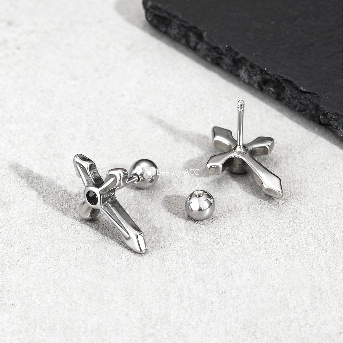 G관 - 스테인리스 스틸 십자가 피어싱 귀걸이 [ES-745] 25.12-2