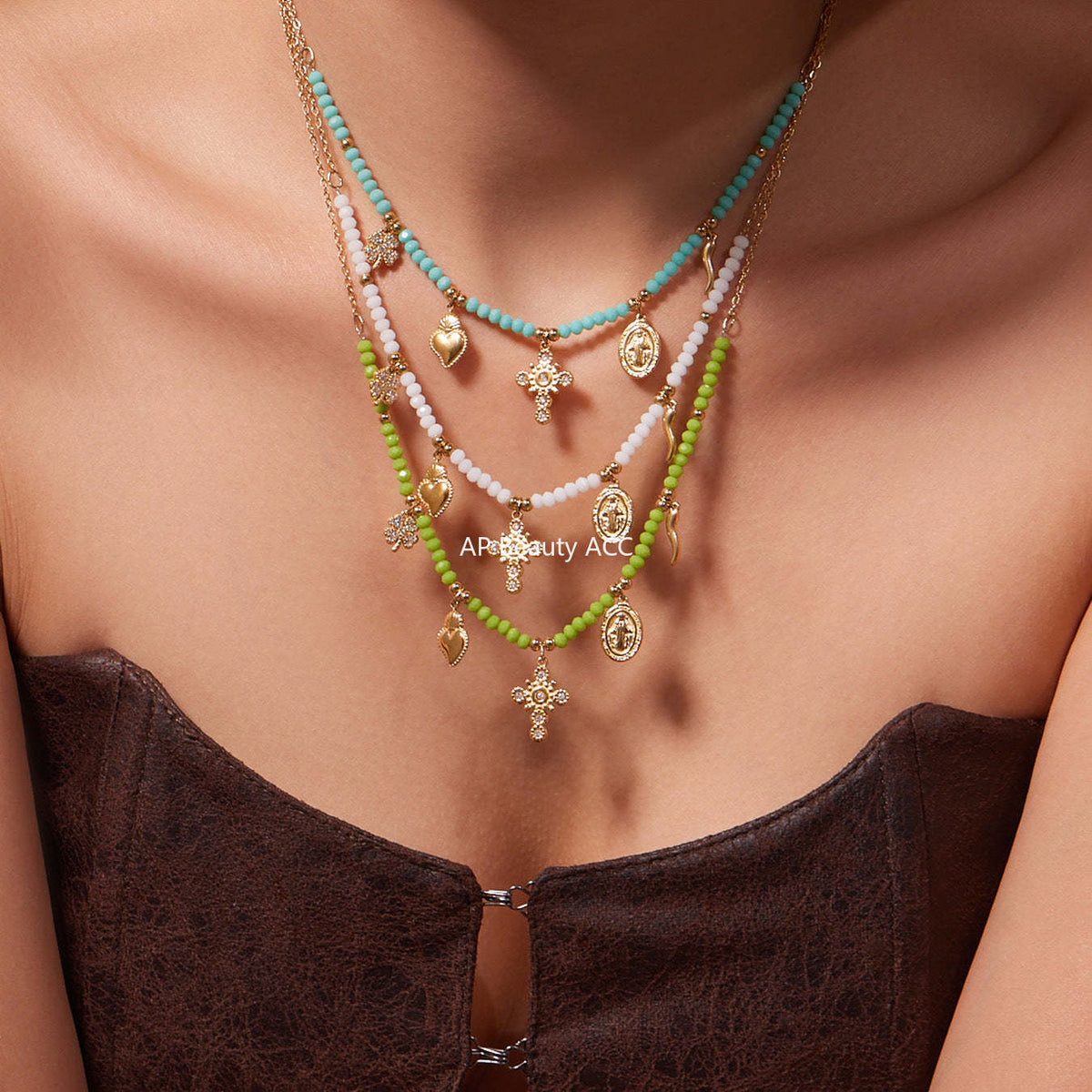 D관 - 스테인리스 스틸 크리스탈 펜던트 큐빅 팔찌 목걸이 [TXP481] 25.11-4