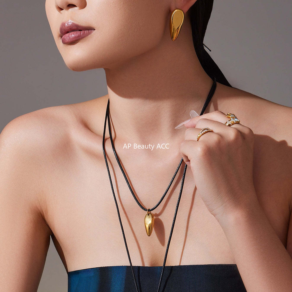 D관 - 스테인리스 스틸 왁스끈 물방울 펜던트 롱 목걸이 귀걸이 [TXP428-TXF428] 25.10-2