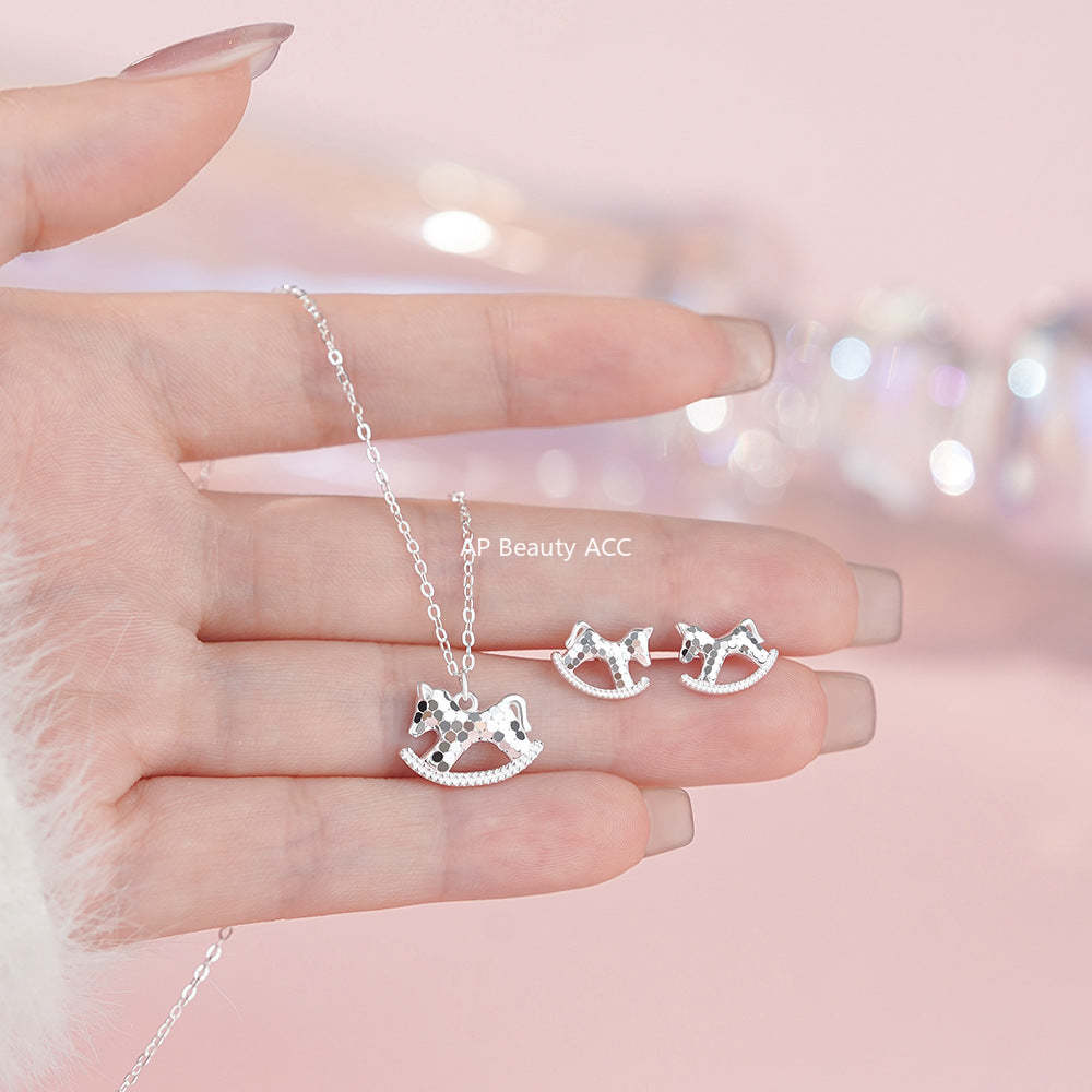 B관 - 999 실버 얼음 느낌 목마 모양 목걸이 귀걸이 [YC1327N_1 YC3225E_2] 25.11-4