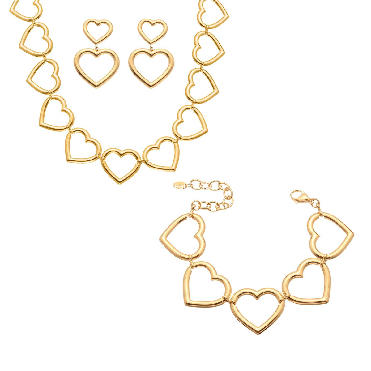 D관 - 18K 도금 스테인리스 스틸 하트 연결 디자인 귀걸이 목걸이 팔찌 [TXP452] 25.10-4