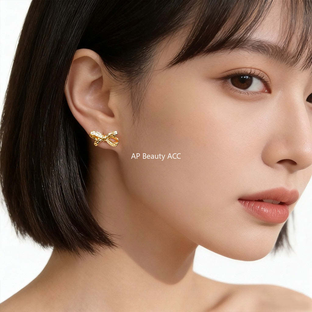 C관 - 925 은침 별 리본 큐빅 귀걸이 [7255] 25.12-3