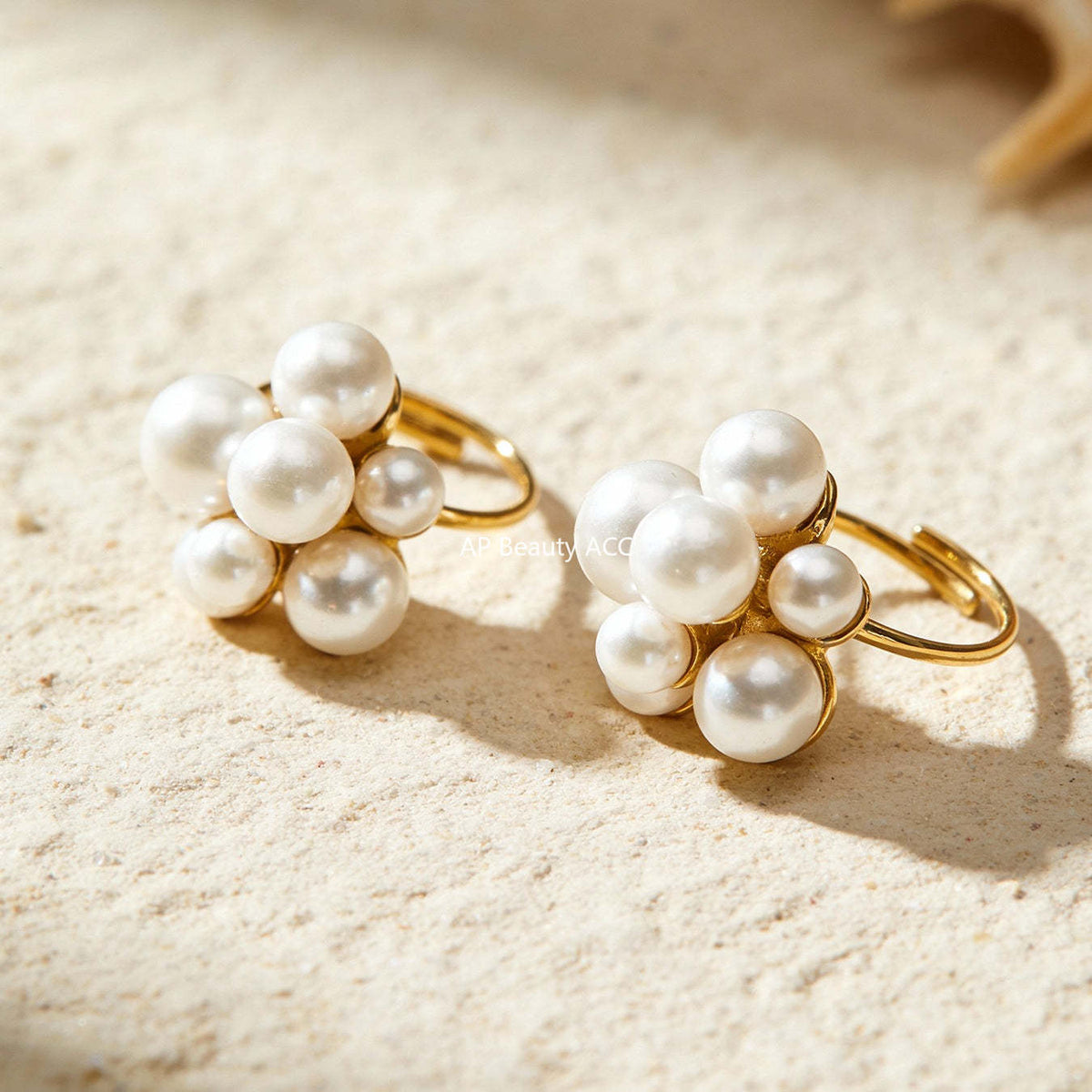 D관 - 스테인리스 스틸 18K 도금 자개 진주 라운드 레진 팔찌 반지 [TXA520-TXE520] 25.12-3