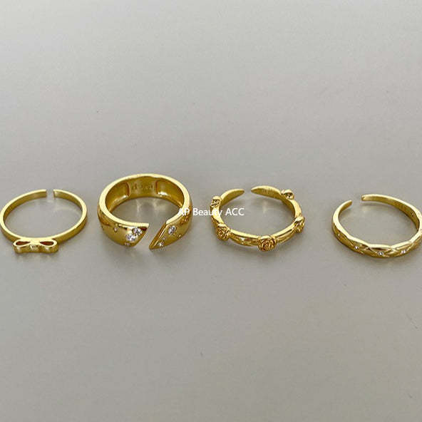 A관 - 925 실버 다이아 패턴 리본 장미 큐빅 반지 [JZ-0712] 25.10-5