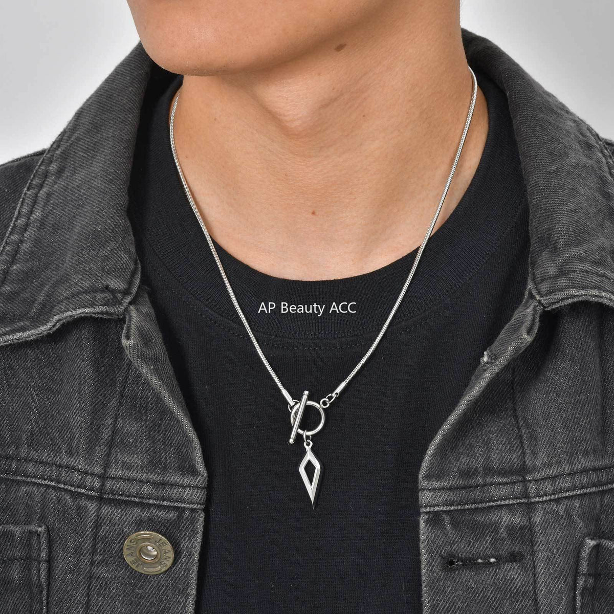 G관 - 스테인리스 OT 고리 다이아 모양 펜던트 뱀줄 목걸이 [NC-237] 25.12-2