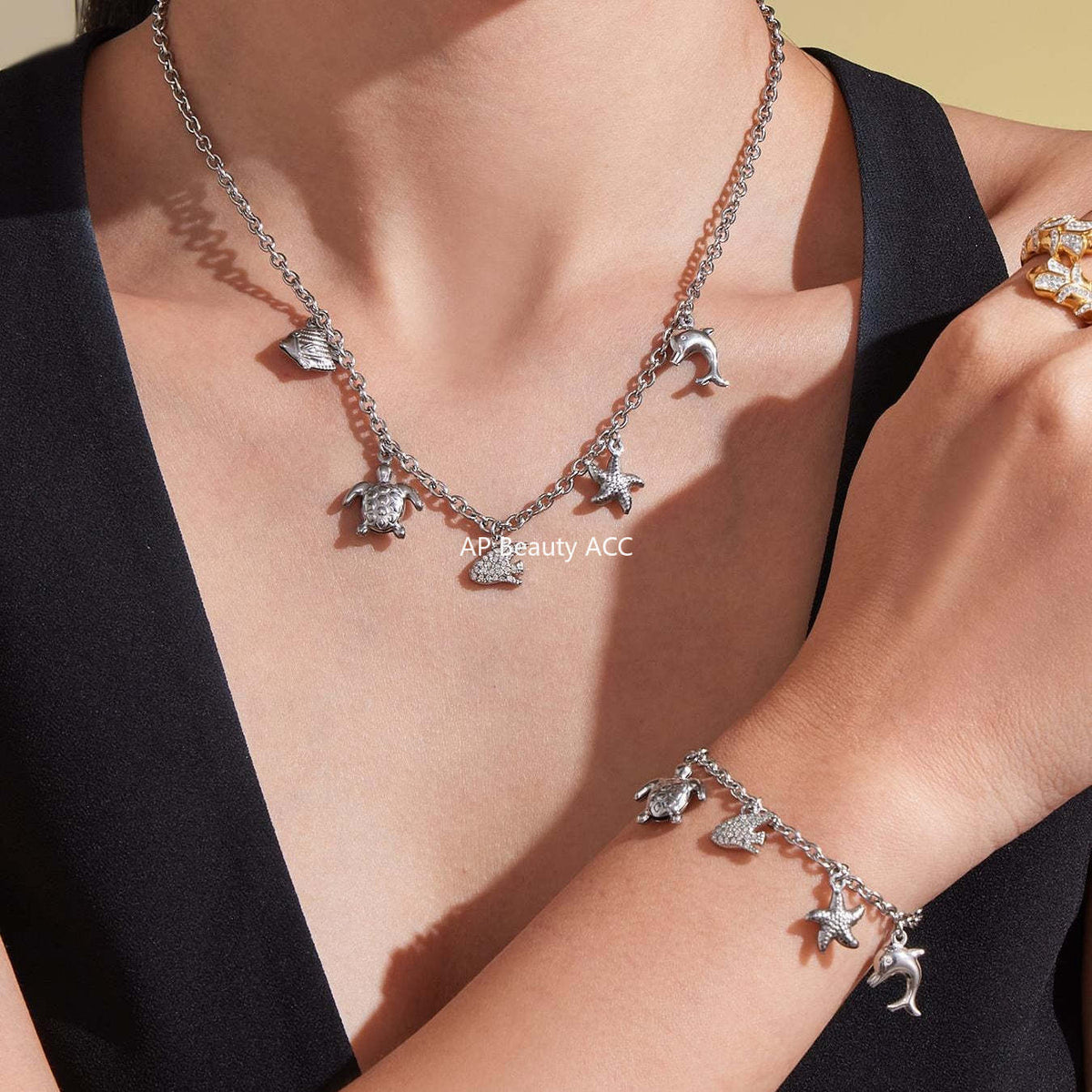 D관 - 18K 도금 스테인리스 스틸 해양생물 큐빅 펜던트 목걸이 팔찌 [TXP445] 25.10-4