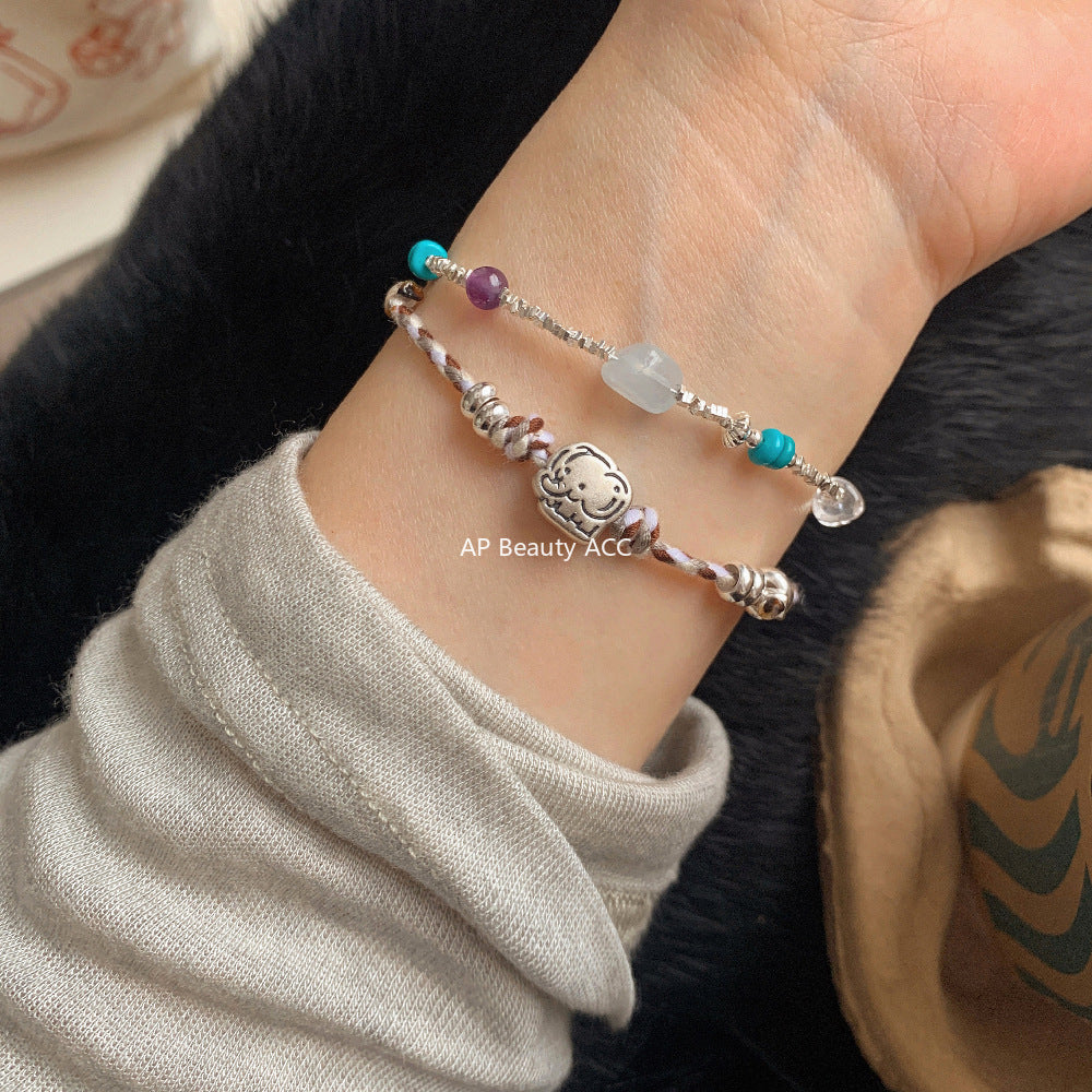 A관 - 925 실버 코끼리 핸드메이드 비즈 스트랩 팔찌 목걸이 [1608] 25.11-2