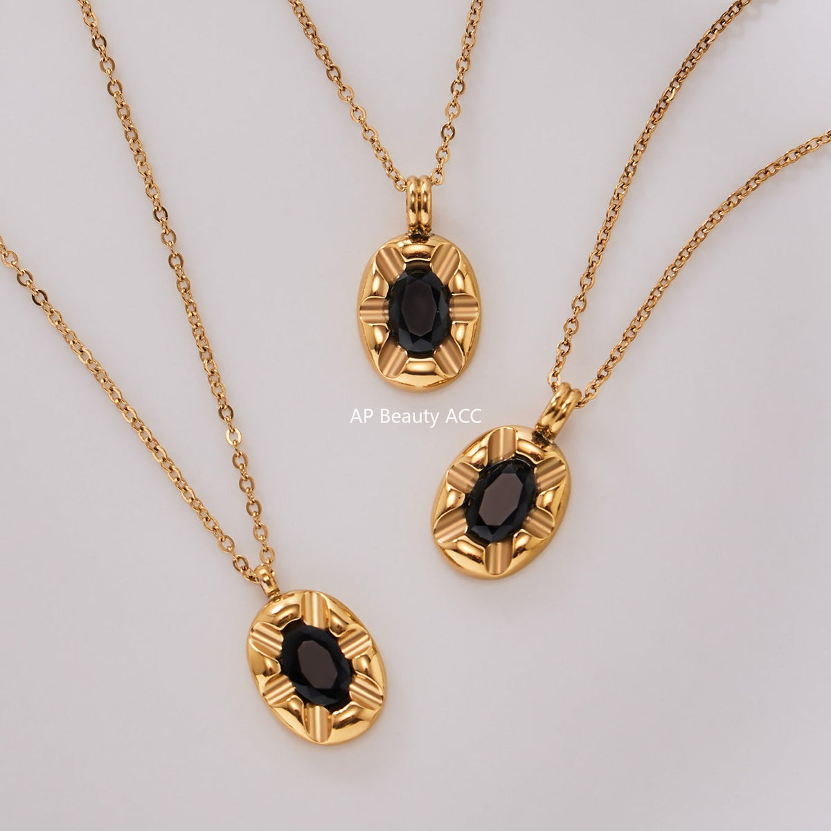 D관 - 스테인리스 스틸 블랙 큐빅 타원형 펜던트 목걸이 [P1437] 25.10-3