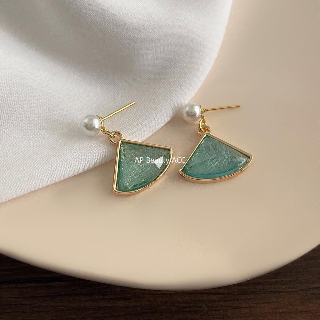 C관 - 그린 리프 플라워 디자인 14K 도금 은침 엘레강스 귀걸이 [3625] 24.03-1