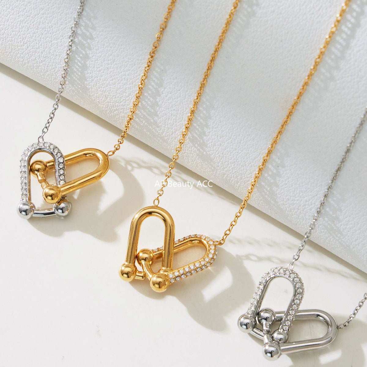 D관 - 스테인리스 스틸 말발굽 모양 큐빅 펜던트 18K 도금 귀걸이 반지 팔찌 목걸이 [TXP501] 25.11-4