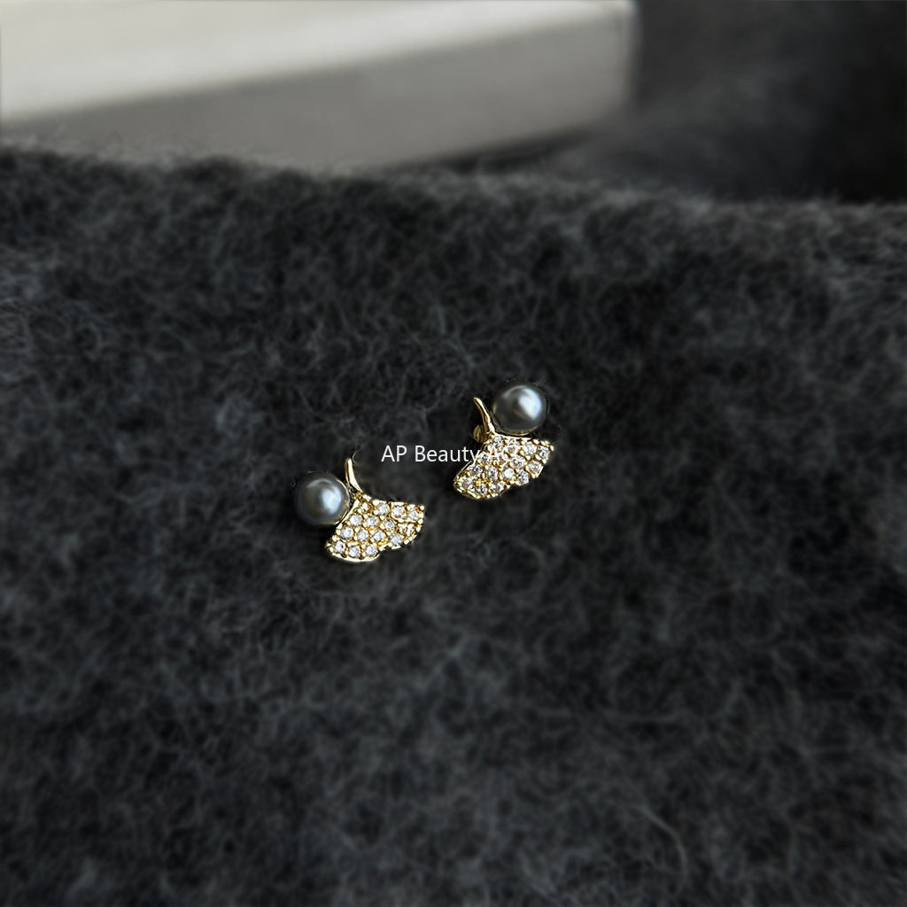 C관 - 925 은침 미니 큐빅 은행잎 디자인 귀걸이 [6911] 25.10-2