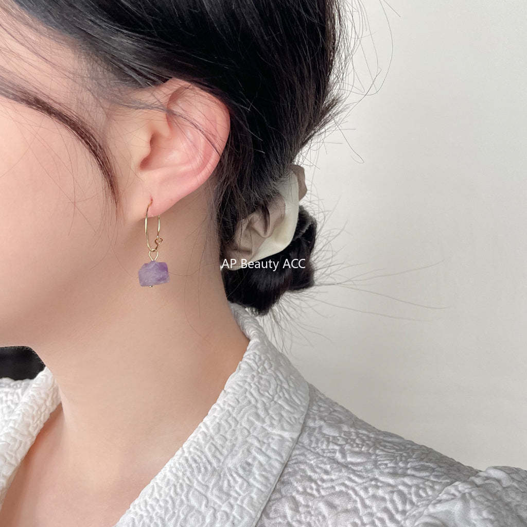 C관 - 천연석 자수정 2024 신상 디자인 불규칙 핸드메이드 귀걸이 [3911] 24.05-1
