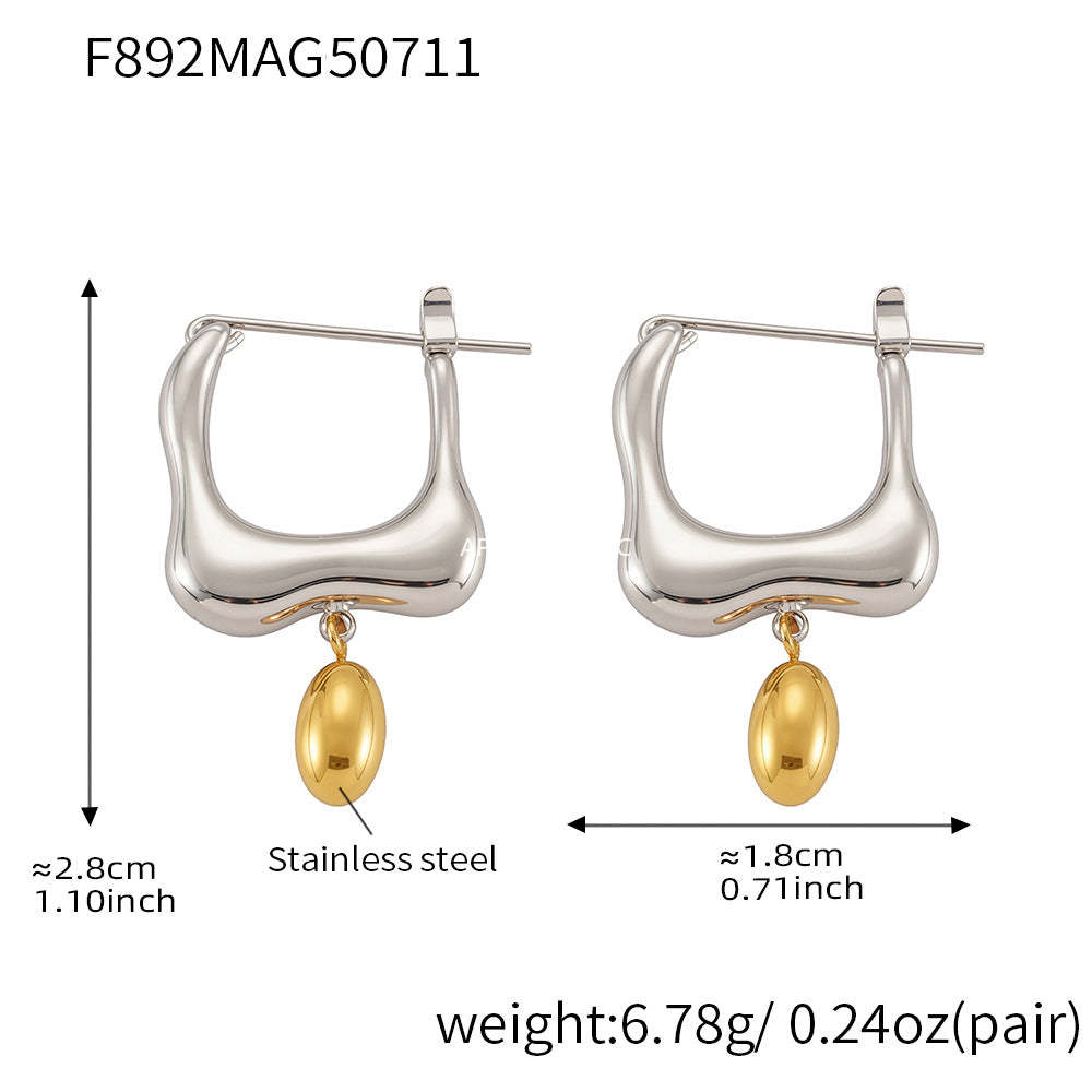D관 - 볼 디자인 투톤 스테인리스 스틸 귀걸이 [F892] 25.07-3