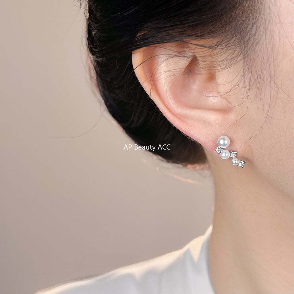 C관 - 925 은침 진주 큐빅 비정형 귀걸이 [7201] 25.12-1