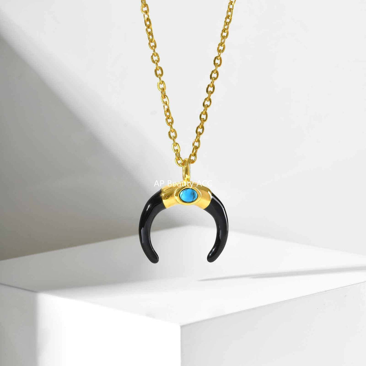 G관 - 스테인리스 스틸 터키석 달 모양 펜던트 목걸이 [PN-2230] 25.10-4