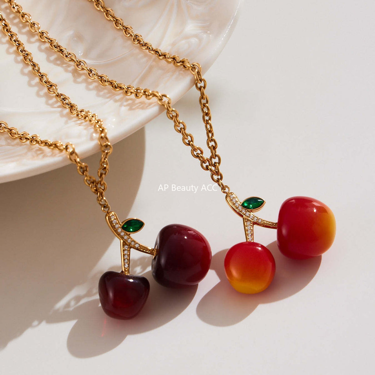 D관 - 스테인리스 스틸 레진 체리 펜던트 큐빅 목걸이 귀걸이 [TXP426-TXF420] 25.10-2