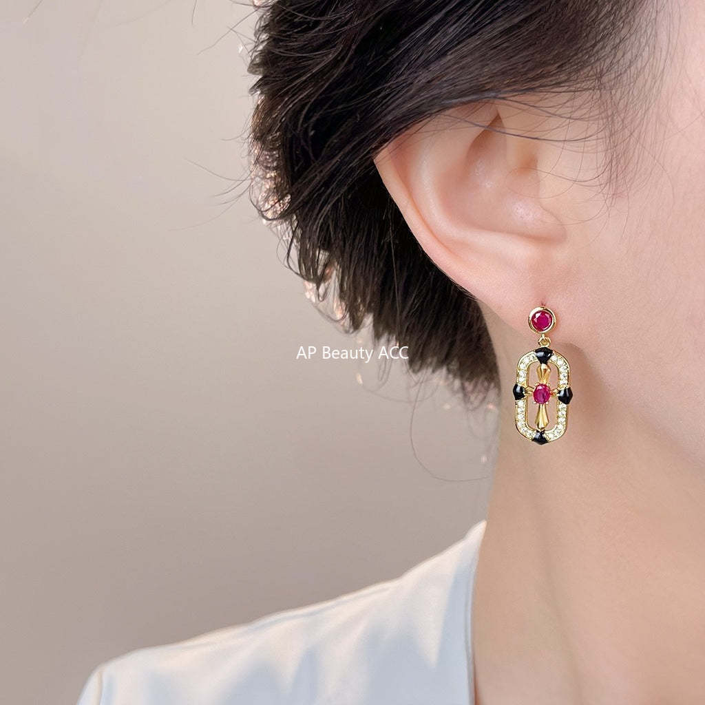 C관 - 925 은침 로즈핑크 미니 큐빅 십자가 디자인 귀걸이 [6985] 25.10-5