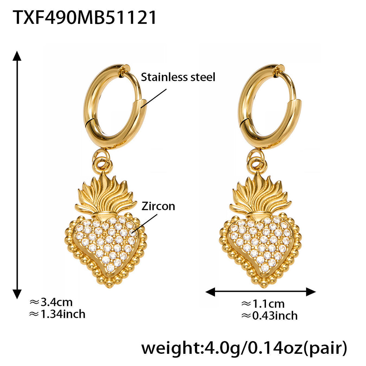 D관 - 스테인리스 스틸 하트 왕관 큐빅 펜던트 18K 도금 목걸이 귀걸이 팔찌 반지 [TXP490] 25.11-4