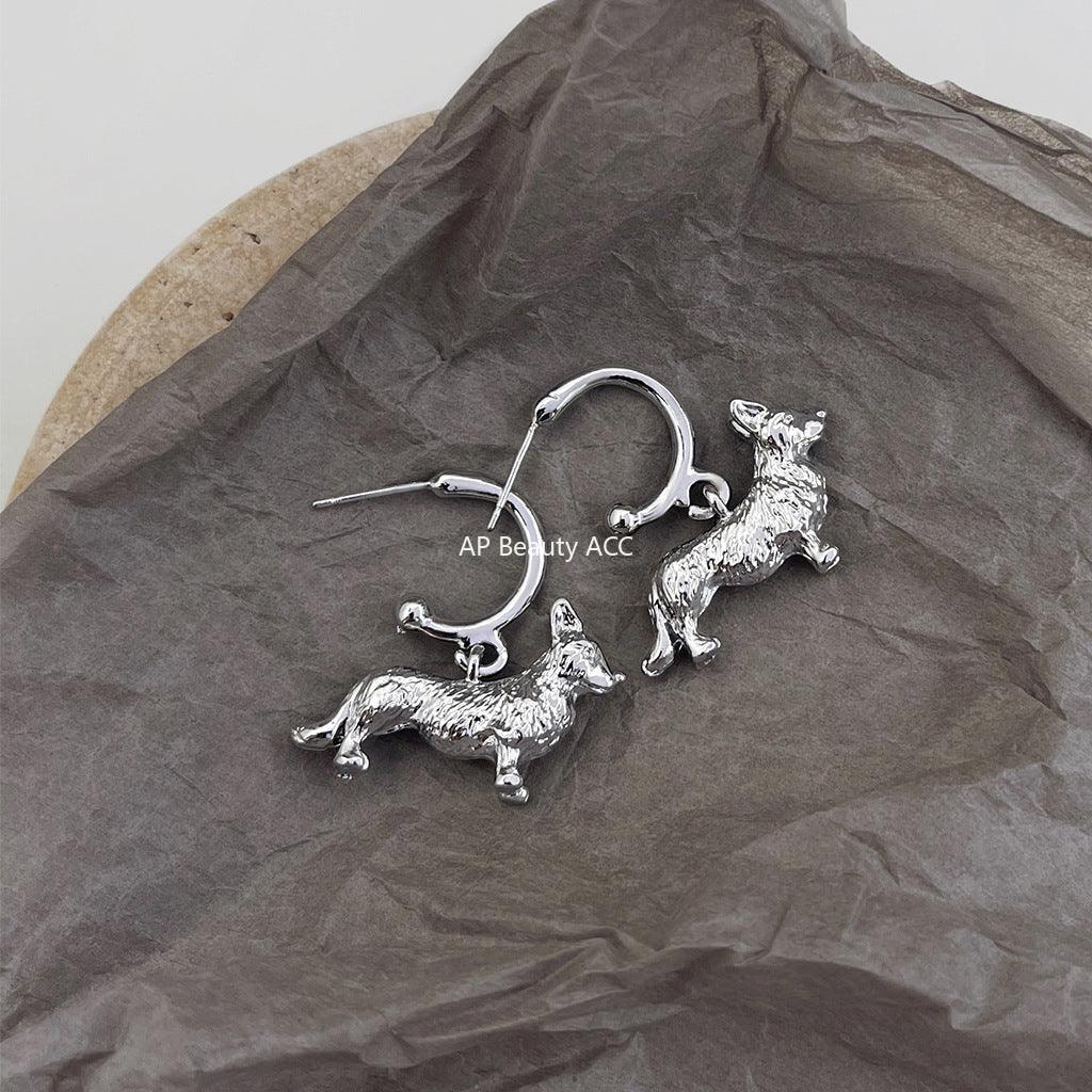 C관 - 강아지 닥스훈트 백금 도금 은침 귀걸이 [5842] 25.04-2