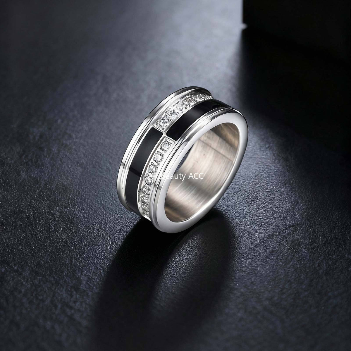 G관 - 블랙 화이트 큐빅 스테인리스 스틸 반지 [RC-970] 25.12-2