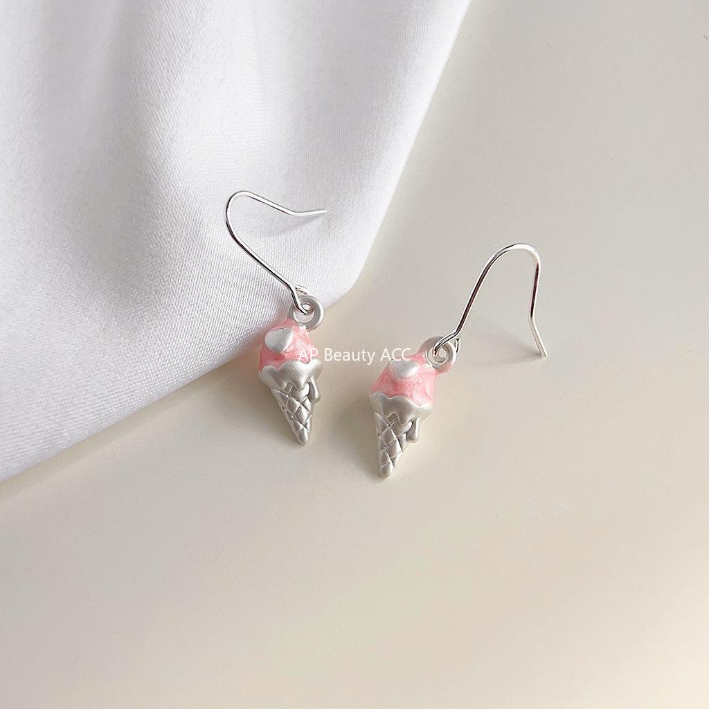 C관 - 귀엽고 상큼한 아이스크림 모양 화이트 골드 도금 귀걸이 [3681] 24.03-5