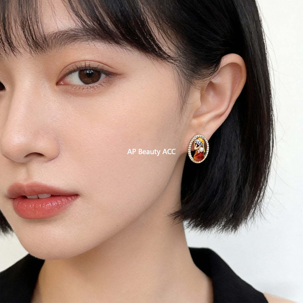 C관 - 명화 인물 큐빅 진주 925 은침 귀걸이 [7239] 25.12-3