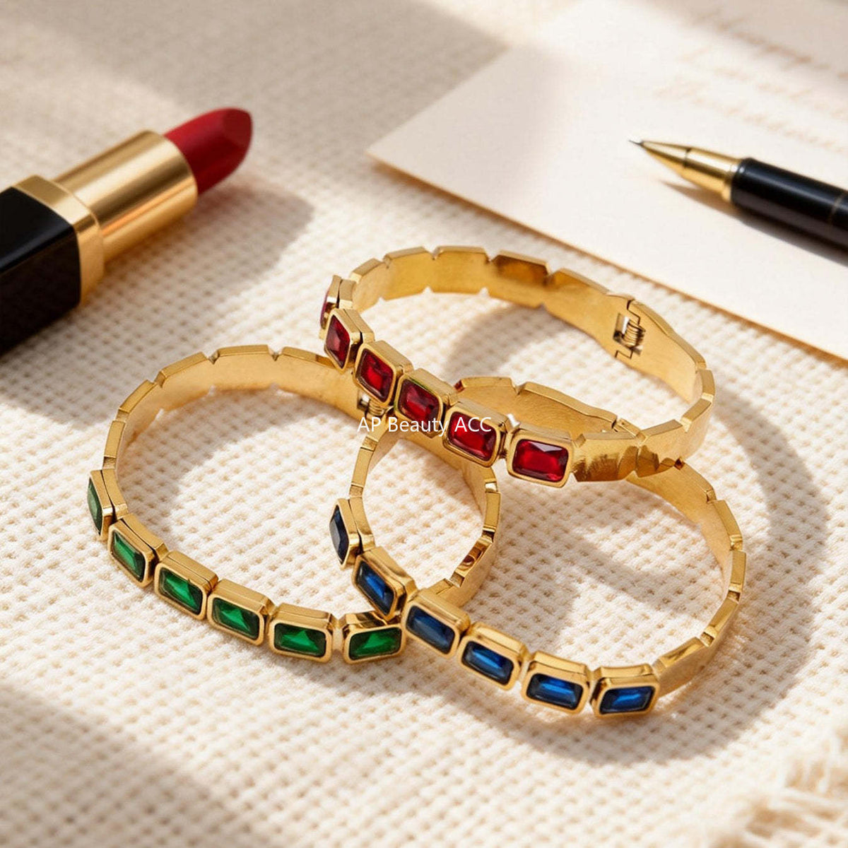 D관 - 사각 글라스 스톤 18K 도금 스테인리스 스틸 팔찌 [Z518] 25.12-2