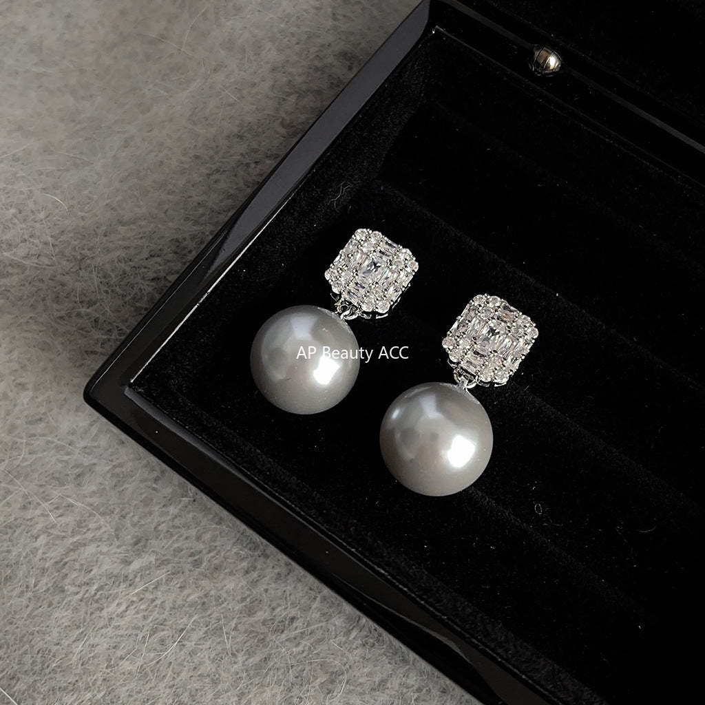C관 - 고급스러운 미니 큐빅 글라스 진주 은침 귀걸이 [3721-3722] 24.04-2