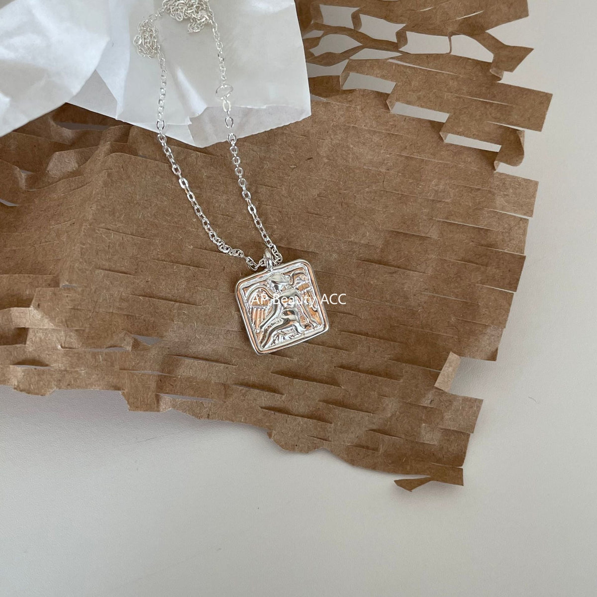 F관 - 925 실버 천사 날개 스퀘어 플레이트 펜던트 목걸이 [B776] 25.11-2