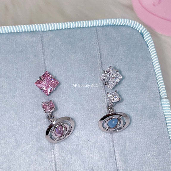 A관 - 사각 큐빅 우주 행성 펜던트 티타늄 스틸 귀걸이 [EH-4153] 25.12-2