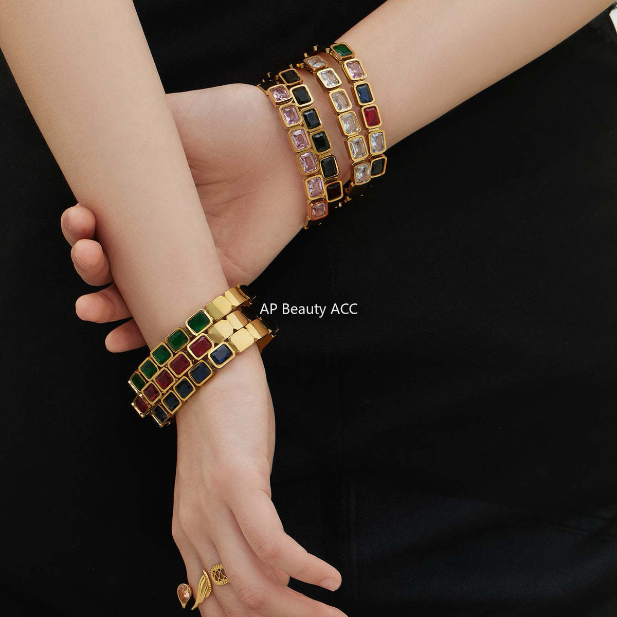 D관 - 사각 글라스 스톤 18K 도금 스테인리스 스틸 팔찌 [Z518] 25.12-2