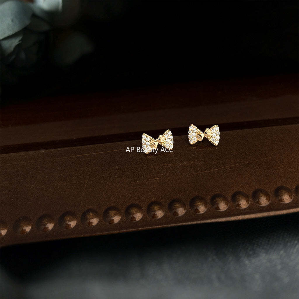 C관 - 14K 도금 큐빅 리본 은침 귀걸이 [5936] 25.04-4