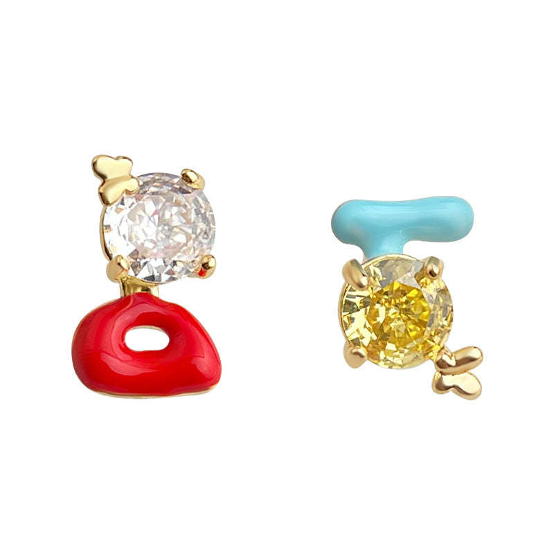 C관 - 언밸런스 에나멜 코팅 14K 도금 은침 미니 귀걸이 [5671] 25.03-1