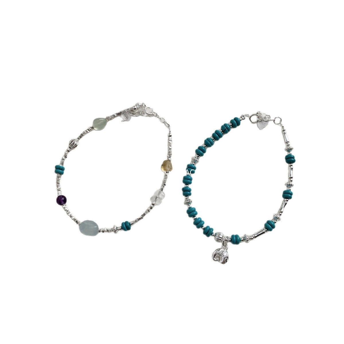 A관 - 925 실버 코끼리 펜던트 천연석 비즈 팔찌 [1547-1548] 25.11-2