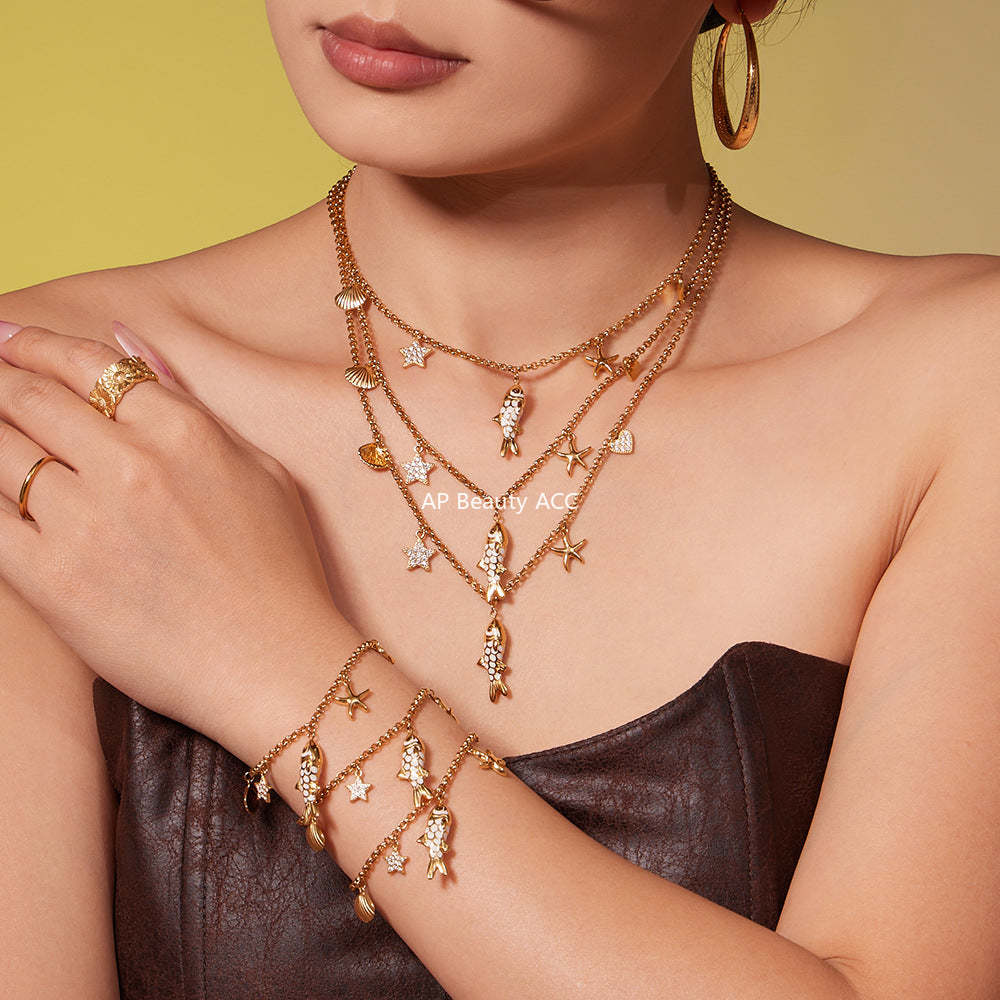 D관 - 스테인리스 스틸 별 물고기 큐빅 펜던트 목걸이 팔찌 [TXP484] 25.11-4