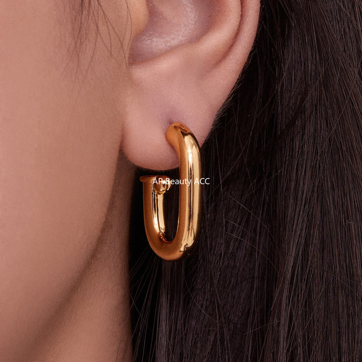 D관 - 18K 도금 U자형 타원 스터드 귀걸이 [F763] 25.11-1