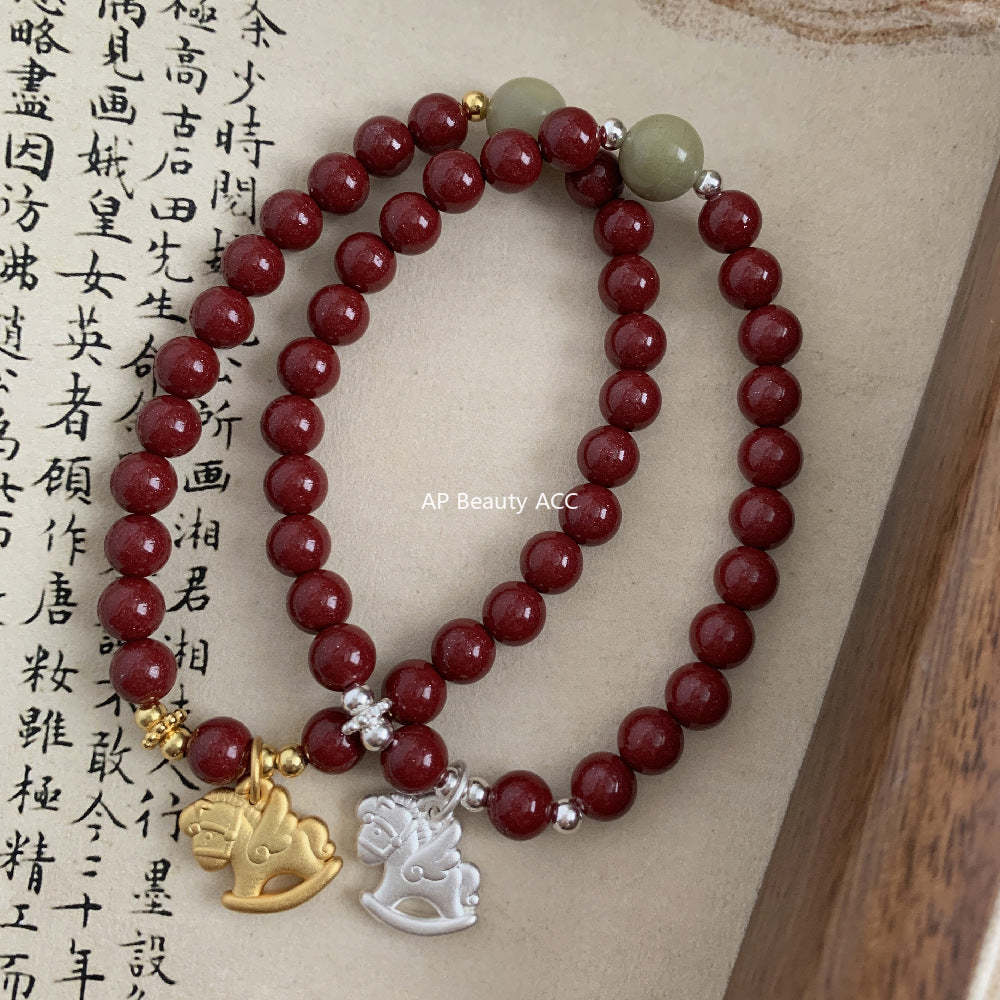 A관 - 유니콘 말 펜던트 천연 마노 925 실버 비즈 팔찌 [1635] 25.12-3