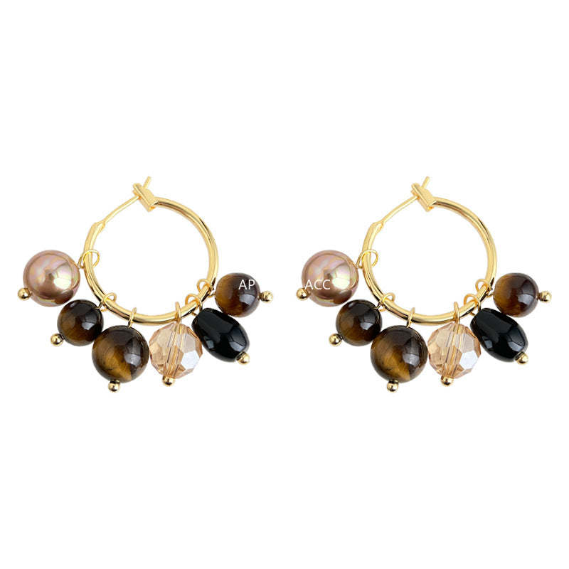 C관 - 호안석 흑마노 진주 크리스탈 핸드메이드 링 귀걸이 [7145] 25.11-4