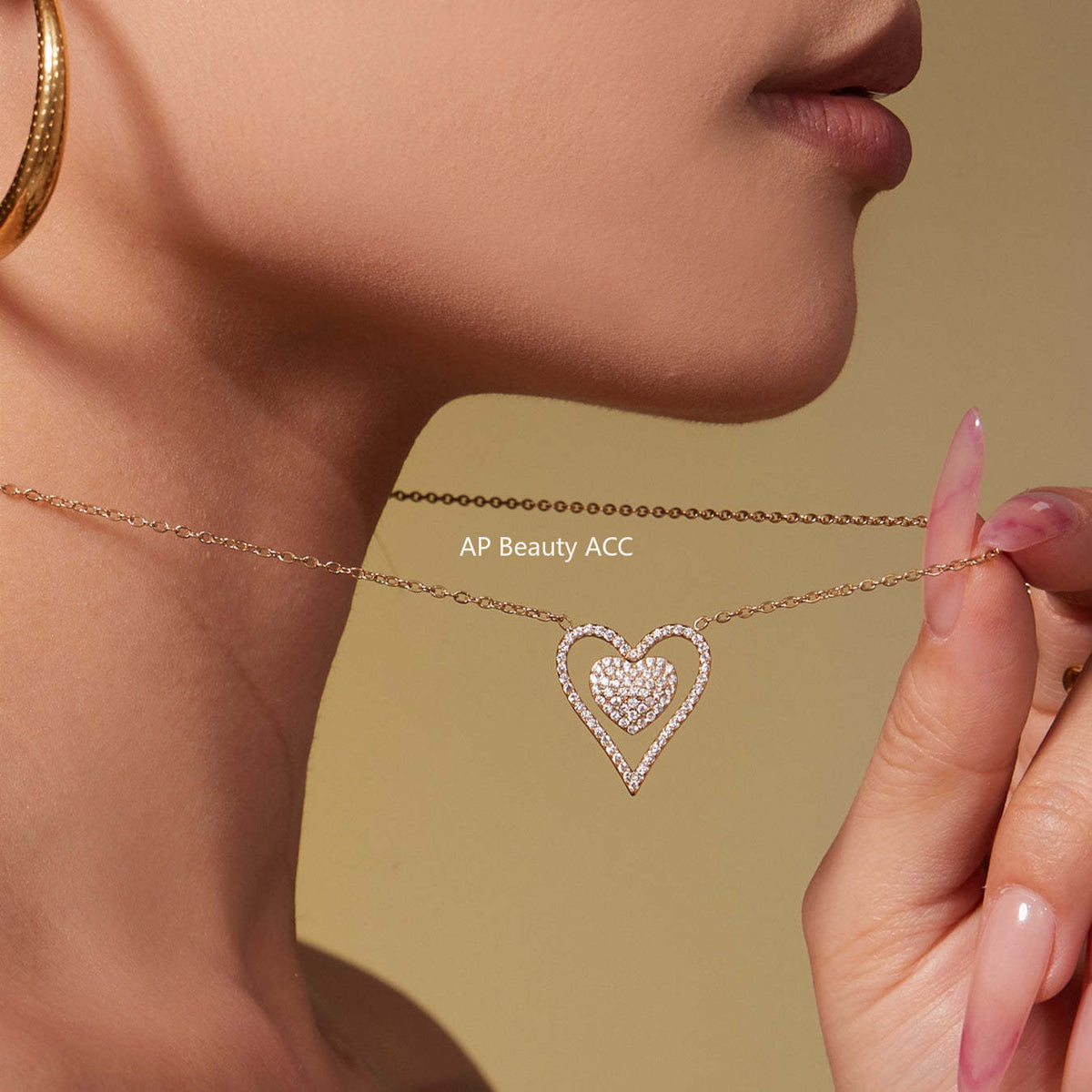D관 - 스테인리스 스틸 하트 풀큐빅 레이어드 18K 도금 목걸이 [P874] 25.11-4