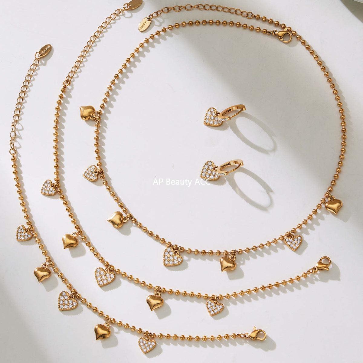 D관 - 스테인리스 스틸 하트 풀큐빅 18K 도금 펜던트 귀걸이 목걸이 팔찌 발찌 [TXP504] 25.11-4