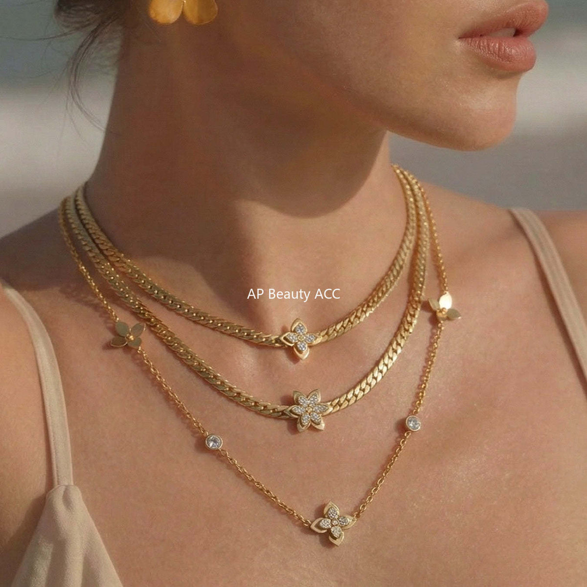 D관 - 스테인리스 스틸 큐빅 플라워 펜던트 목걸이 팔찌 [TXP525] 25.12-3