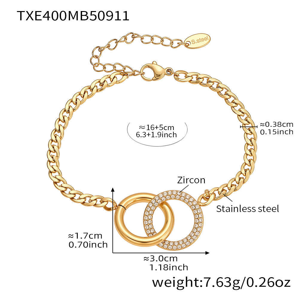 D관 - 더블 링 큐빅 18K 도금 스테인리스 스틸 목걸이 팔찌 [TXP400-TXE400] 25.09-3